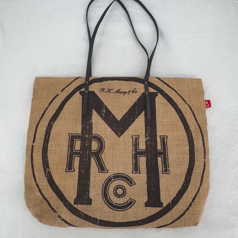 Macy's Vintage Thrifty Tote Bag Burlap Jute R.H. Macy & Co Reusable Shopper NYC